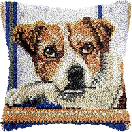 WallustrioaW Tierhund knüpfkissen set erwachsene,süßer Beagle,latch hook kissen kit,DIY Knüpfhaken-Set Knüpfkissen Zum Selber Knüpfen,43x43cm von WallustrioaW