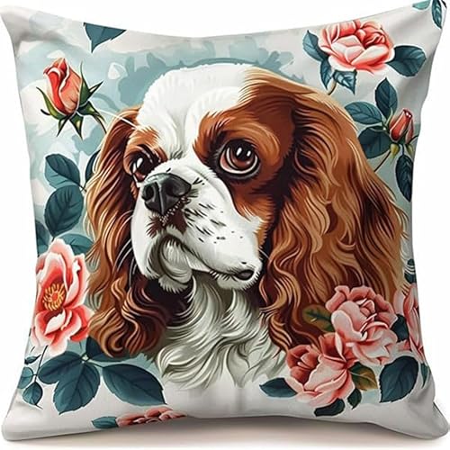 WallustrioaW Tierhund knüpfteppiche & knüpfkissen Kissenbezug,Charles Spaniel,Choices Knüpfteppich Zum Selber Knüpf-Sets mit Kissen knüpfen-Set,43x43cm von WallustrioaW