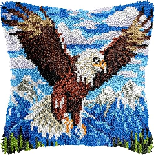 WallustrioaW Tiervogel Weißkopfseeadler knüpfkissen set erwachsene,Schneegebirgslandschaft,latch hook kissen kit,DIY Knüpfhaken-Set Knüpfkissen Zum Selber Knüpfen,43x43cm von WallustrioaW