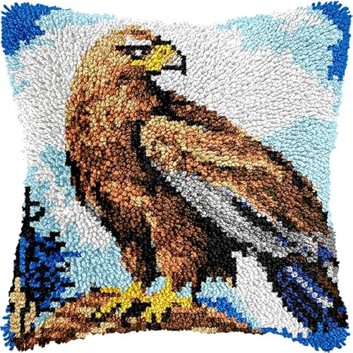 WallustrioaW Tiervogel kreuzstich knüpfen kissen set,Weißkopfseeadler,Set Latch Hook Kissen Kit Knüpfteppich Knüpfpackung,Sofakissenbezug Handgemachte Geschenke,43x43cm von WallustrioaW