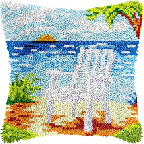 WallustrioaW Tropische Landschaft DIY-Kissenbezug Zum Basteln,Strandliegestühle,Knüpfhaken-Kissen-Set,Kissenbezug Zum Selbermachen Für Anfänger Und Erwachsene,Geschenke,43x43cm von WallustrioaW