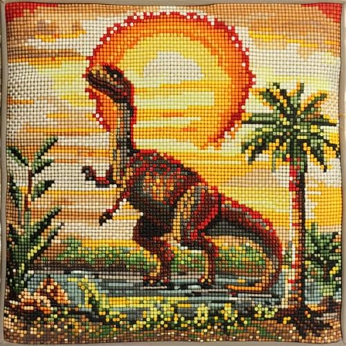 WallustrioaW Waldtiere DIY-Kissenbezug Zum Basteln,Dinosaurier,Knüpfhaken-Kissen-Set,Kissenbezug Zum Selbermachen Für Anfänger Und Erwachsene,Geschenke,43x43cm von WallustrioaW