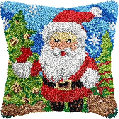 WallustrioaW Weihnachten DIY knüpfen set kissen knüpfhaken set,Weihnachtsmann,Kits zur Herstellung von Kissenbezügen/Kissenbezügen,Knüpfhaken-Kits für ein Starterprojekt,43x43cm von WallustrioaW