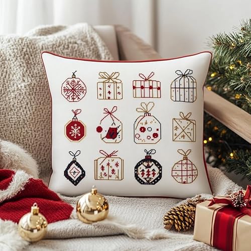 WallustrioaW Weihnachten Kreuzstich Kissen Set,Dekoration,DIY Kreuzstichkissen,Kreuzstich,Handarbeiten Stickerei,Heim-Bastelsets,Sofa-Dekoration,45x45cm von WallustrioaW