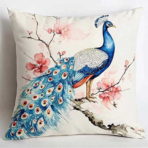 WallustrioaW einfache Tiere Cross Stitch Pillow Kit,Wunderschöner Pfauenvogel DIY Cushion Embroidery Kit 45x45cm Needlepoint Handmade Needlework Cushion Kit von WallustrioaW