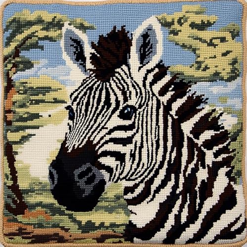 WallustrioaW knüpfkissen set erwachsene Tier Zebra,latch hook kissen kit,DIY Knüpfhaken-Set Knüpfkissen Zum Selber Knüpfen,43x43cm von WallustrioaW