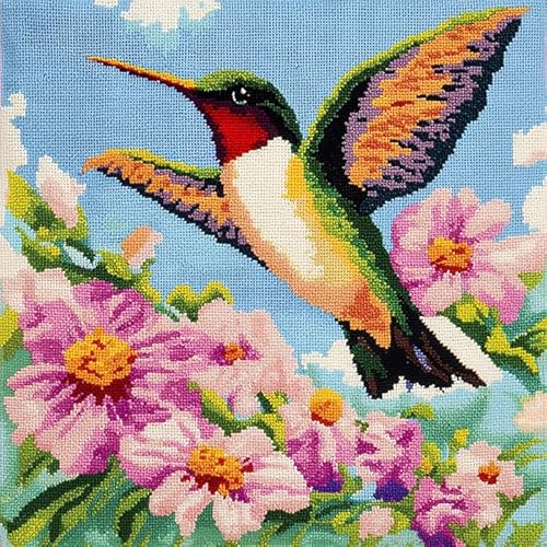 WallustrioaW knüpfkissen set erwachsene Tiere Kolibris und Blumen,latch hook kissen kit,DIY Knüpfhaken-Set Knüpfkissen Zum Selber Knüpfen,43x43cm von WallustrioaW