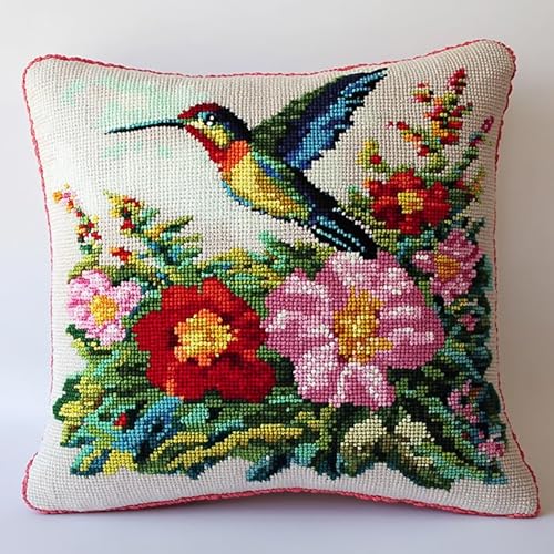 WallustrioaW knüpfteppiche & knüpfkissen Kissenbezug Tiere Kolibris und Blumen,Choices Knüpfteppich Zum Selber Knüpf-Sets mit Kissen knüpfen-Set,43x43cm von WallustrioaW