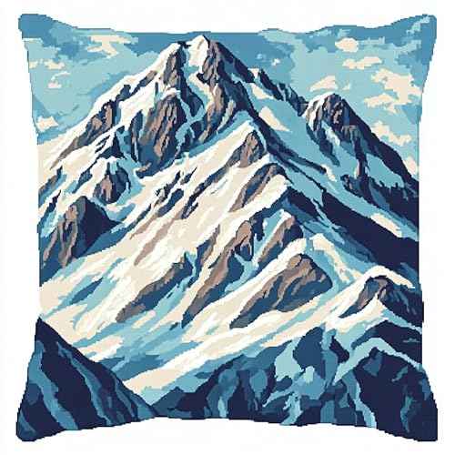 WallustrioaW natürliche Landschaft DIY Kreuzstichkissen,Waldschneeberg,Stickset,Kreuzstich Kissen zum Basteln Stickkissen Stickpackung mit Vorgedruckt Kreuzstichmotiv,45x45cm von WallustrioaW