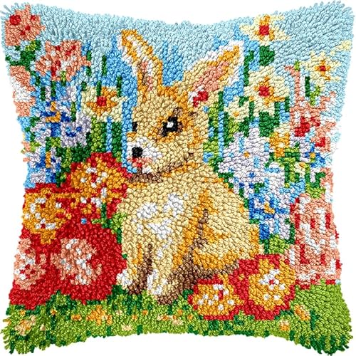 WallustrioaW wunderschöne Blumen DIY knüpfen set kissen knüpfhaken set,Tierkaninchen,Kits zur Herstellung von Kissenbezügen/Kissenbezügen,Knüpfhaken-Kits für ein Starterprojekt,43x43cm von WallustrioaW