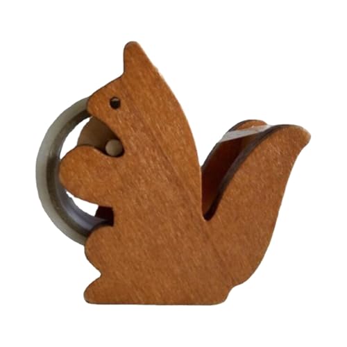 Walopola Eichhörnchen-Klebebandabroller, Tier-Klebebandabroller Holz Klebeband Tischabroller Klebebandspender, Desktop-Klebebandspender aus Holz, Rutschfester Klebebandhalter Mit Tiermotiv von Walopola