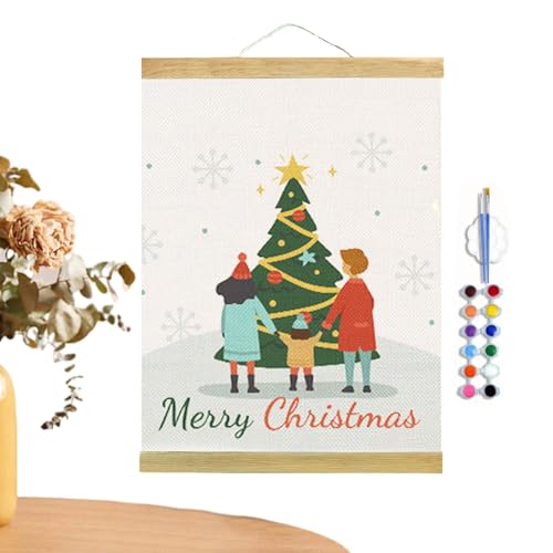 Walopola Zeichenpapier für Kinder, Weihnachtsölgemälde, Malrolle, Weihnachtsmalerei, Wandkunst, Malbilder-Set mit Pinsel und Farbpalette für Kleinkinder von Walopola