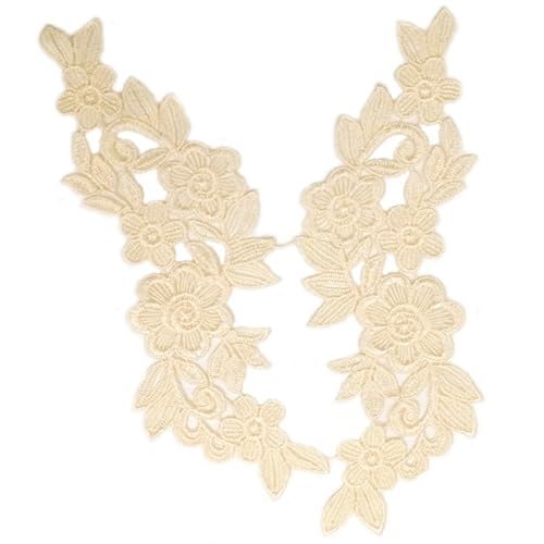 1 Paar Spitzenapplikation Blumenstickerei Patch,Blumen Spitze Nähen Applikation Kragen Applikation DIY Handwerk Ausschnitt Nähen Stickerei Patches Zubehör für Cheongsam Kleidung Kleid,Beige von Wambere