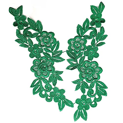 1 Paar Spitzenapplikation Blumenstickerei Patch,Blumen Spitze Nähen Applikation Kragen Applikation DIY Handwerk Ausschnitt Nähen Stickerei Patches Zubehör für Cheongsam Kleidung Kleid,Grün von Wambere