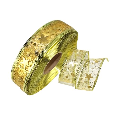 1 Roll 10cmX2m Satinband, Geschenkband Dekoration Heißprägeband Schleifenband Präsent Geschenkband breit Schleifenband für Weihnachten Blumen Basteln und Geschenk Verpackenr,Golden von Wambere