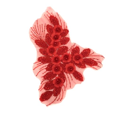 1 Stück Gestickter 3D Blumen Perle Spitzenkragen Blumen Bestickte Spitzenapplikation Stickerei Applikation Spitze Kragen Patches für DIY Nähen Handwerk Hochzeit Kleidungsdekoration,Rot von Wambere