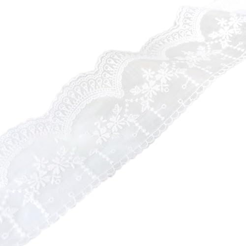 1 Yard 8cm Baumwolle Spitzenband Vintage Stickereispitze Spitzenborte Spitzenstoff Spitze Borte Band Dekoband Zierband für Nähen DIY Handwerk Hochzeit Kleidung Deko Scrapbooking,Weiß von Wambere