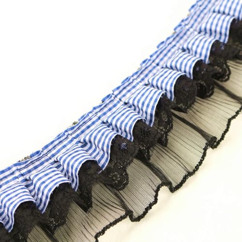 1 Yard 8cm Breite Rüschenspitze Karierte Plisseespitze Spitzenborte Spitzenband Spitzenbesatz Spitzenbänder Spitzenbordüren Dekoband Zierband für DIY Handwerk Kleidungsdekoration,Blau A von Wambere