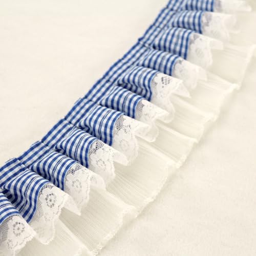 1 Yard 8cm Breite Rüschenspitze Karierte Plisseespitze Spitzenborte Spitzenband Spitzenbesatz Spitzenbänder Spitzenbordüren Dekoband Zierband für DIY Handwerk Kleidungsdekoration,Blau B von Wambere