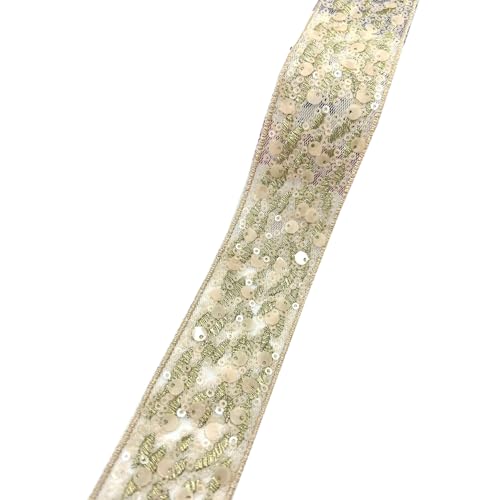 1 Yard Paillettenband Breite 4cm Paillettenspitze Glänzende Paillettenborte Geflochten Paillettenbesetztes Paillettenbänder Dekoband Zierband für DIY Handwerk Kleidungsdekoration,Gold von Wambere