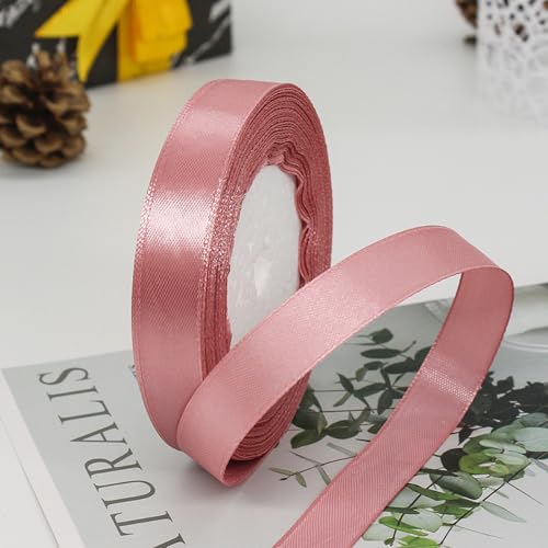 1.5cm x 22M Band Satinband Geschenkband Schleifenband Ribbon Satinbänder Stoffband Dekoband für DIY Basteln Geschenkverpackung Hochzeit Party Geburtstag Weihnachten Dekoration,Altrosa von Wambere