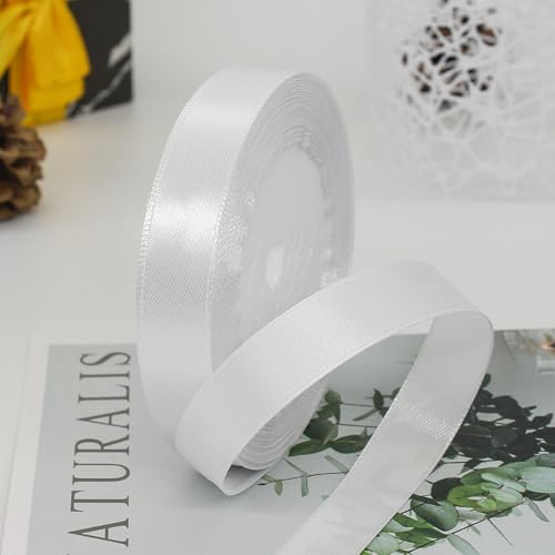 1.5cm x 22M Band Satinband Geschenkband Schleifenband Ribbon Satinbänder Stoffband Dekoband für DIY Basteln Geschenkverpackung Hochzeit Party Geburtstag Weihnachten Dekoration,Weiß von Wambere