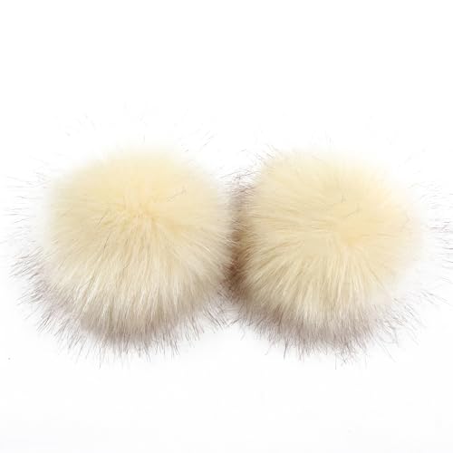 Wambere 10 Stück 10cm Pompons zum Basteln,Pompons Kunstfell Bommel Fellknäuel mit Elastischer Schlaufe,für DIY Kunsthandwerk Hochzeiten Geburtstage Weihnachten Kleideraccessoires,Beige von Wambere