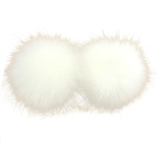 Wambere 10 Stück 10cm Pompons zum Basteln,Pompons Kunstfell Bommel Fellknäuel mit Elastischer Schlaufe,für DIY Kunsthandwerk Hochzeiten Geburtstage Weihnachten Kleideraccessoires,Weiß von Wambere