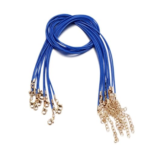 10 Stück 2mm Geflochtene Gewachste Halskette Mit Anhängerschlaufe Ösen Lederband Kette mit Verschluss Lederband Kette Ohne Anhänger für DIY Handwerk Basteln Schmuckherstellung,Blau von Wambere