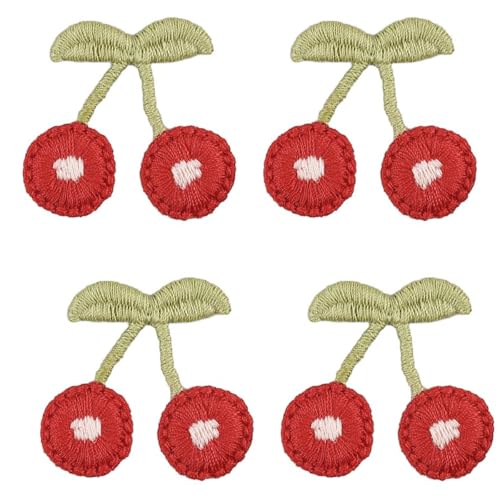 10 Stück 3,3 x 3,5 cm Kirschen Stickpatch Stoffaufnäher Gestickte Applikationen zum Aufnähen Dekorative Stoffaufkleber für DIY Handwerk T-Shirt Socke Haarschmuck Kleidungsdekoration,Rot A von Wambere