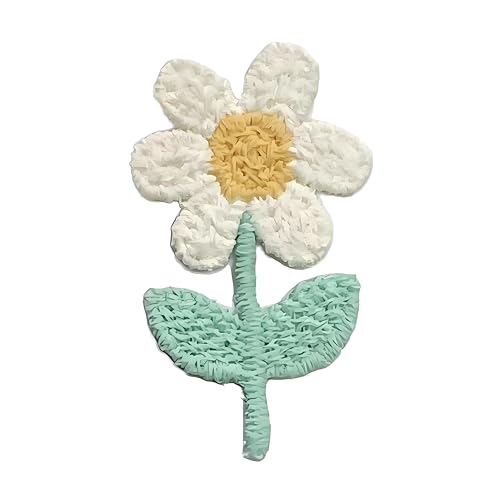 10 Stück 3.5x2cm Gänseblümchen Blumen Patches Gestrickter Bestickter Blumenaufnäher Blümchen Applikationen zum Aufnähen Stickaufnäher Stoffaufnäher für DIY Basteln Kleidungsdekoration,Weiß von Wambere