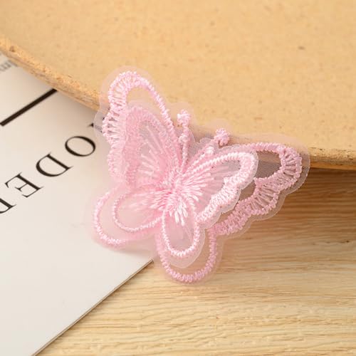 10 Stück 5cm Doppellagiger Organza Stickerei Spitzen Schmetterling Stickerei Patches Aufnäher Applikationen für DIY Nähen Handwerk Kleidungsdekoration Haarschmuck Hochzeitsdekoration,Rosa von Wambere