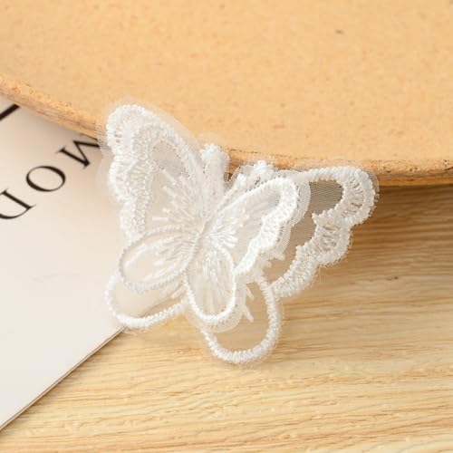 10 Stück 5cm Doppellagiger Organza Stickerei Spitzen Schmetterling Stickerei Patches Aufnäher Applikationen für DIY Nähen Handwerk Kleidungsdekoration Haarschmuck Hochzeitsdekoration,Weiß von Wambere