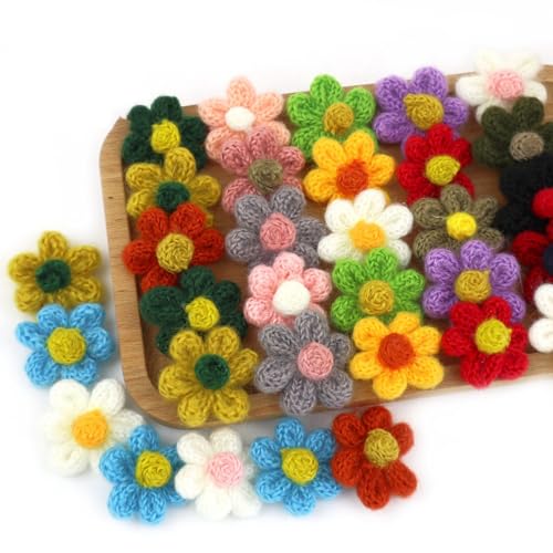 10 Stück Blumen Patches Gestrickte Blümchen Gestickte Applikationen zum Aufnähen für DIY-Handyhüllen-Zubehör zum Aufhängen als Ornament,Kleidung T-Shirt Rucksack Hoodies Schuhe,Gemischte Farbe von Wambere