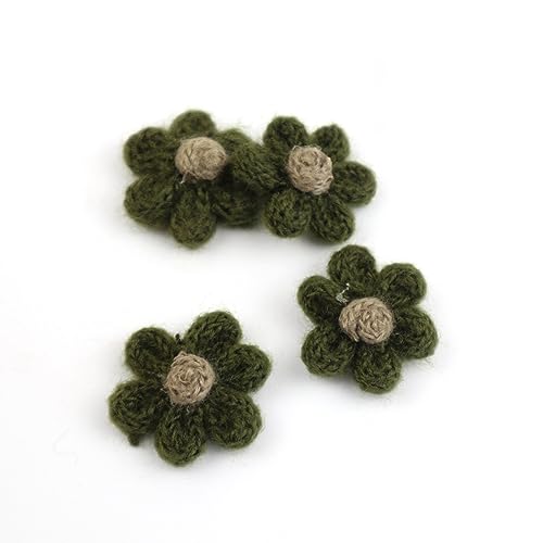 Wambere 10 Stück Blumen Patches Gestrickte Blümchen Gestickte Applikationen zum Aufnähen für DIY-Handyhüllen-Zubehör zum Aufhängen als Ornament,Kleidung T-Shirt Rucksack Hoodies Schuhe,Tiefgrün von Wambere