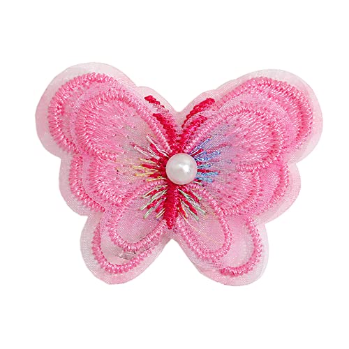 10 Stück Spitze Tüll Stickerei 3D-Perlen Schmetterling Applique Patches Sticker Aufnäher Applikation Flicken zum Aufnähen Gestickte Basteln und Dekorieren Kleidung Gardine Tischtuch Taschen,Dunkelrosa von Wambere