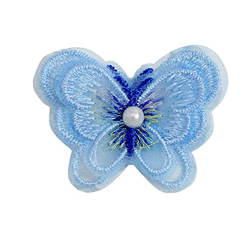 10 Stück Spitze Tüll Stickerei 3D-Perlen Schmetterling Applique Patches Sticker Aufnäher Applikation Flicken zum Aufnähen Gestickte Basteln und Dekorieren Kleidung Gardine Tischtuch Taschen,Blau von Wambere