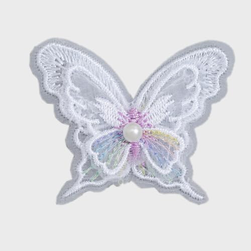 Wambere 10 Stücke Stickerei Nähen Aufbügeln Schmetterling Patch,Spitze Blumen Aufnähe Brautnähen Lace Appliques Spitzenapplikationen Patches für Reparieren Dekorieren von Kleider,Weiß von Wambere