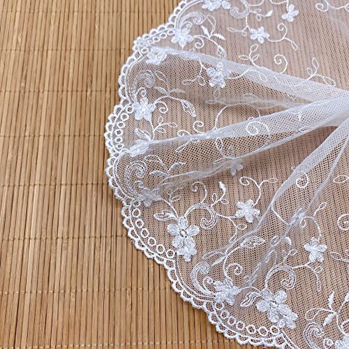 10 Yard Vintage Blumen Stickerei Spitze Tüllstoff,14.5cm Spitzenborte Dekoband Spitzenbordüre Spitze Geschenkband Zierband Spitzenband für Hochzeit DIY Basteln Nähen Geschenkverpackung,Weiss von Wambere