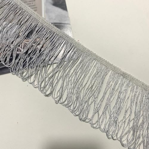 10 Yards 10cm Fransenborte Fransenbordüre Fransenband Tanzfransen Quastenspitze Dekoborte Fransen Borten Bänder für DIY Basteln Kunsthandwerk Nähzubehör Kleidungsdekoration,Silber von Wambere