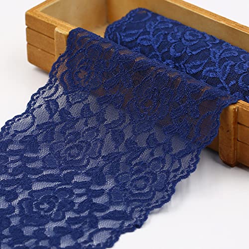 10 Yards 18cm Breit Bunte Elastizität Spitzenbordüre Spitzenband,Vintage Spitze Borte Spitzenborte zum Basteln für Nähen Handwerk Hochzeit Weihnachten Tischdeko Geschenke Deko Geschenkband,Navy blau von Wambere