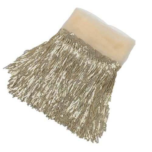 10 Yards 20cm Breite Fransenborte Fransenbordüre Fransenband Paillettenquaste Fransen Quaste Besatz Dekoband Zierband Dekoborte für DIY Nähen Basteln Bühnenkostüme Kleiderdekoration,Beige von Wambere