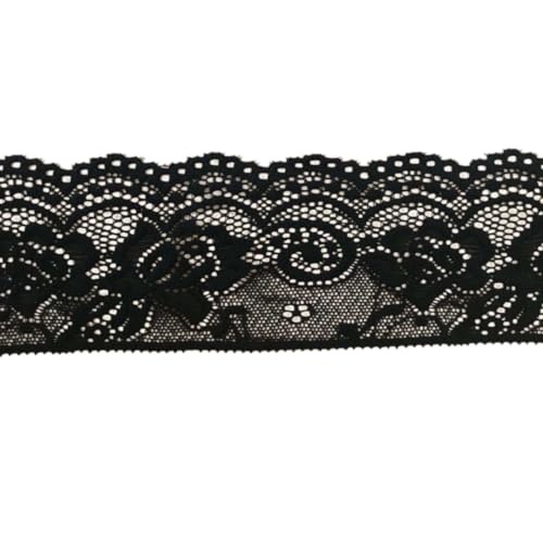 10 Yards 6.5cm Breite Elastizität Spitzenbordüre Spitzenband,Spitzen-Blumen Borte Dekoband Zierspitze Zierband Spitzenstoff für Hochzeit Tischdeko Basteln Geschenkband,Schwarz von Wambere