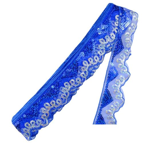 10 Yards Glitzer Pailletten Spitzenbänder, Paillettenband Elastizität Spitzenborte Spitzenband Vintage Zierband Spitze Blume Borte für DIY Nähen Kostüme Handwerk Deko,Dunkelblau von Wambere