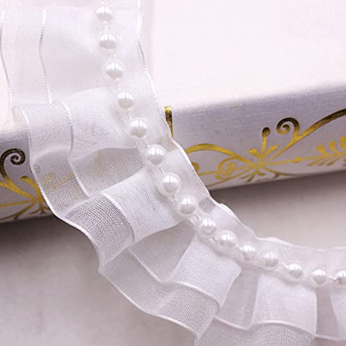 10 Yards Perlenspitze,Perlengewebe,Spitze-Borten,Hanfu-Kragenleiste Manschettenbesatz DIY-Accessoires,für DIY Handwerk Weihnachten Deko Hochzeit Party Basteln Geschenkband,Kostüm oder Schmuck,Weiß B von Wambere