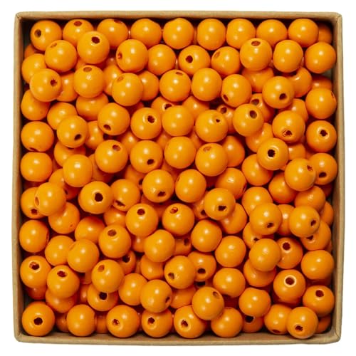 100 Stück 14mm Bunte Holzperlen mit Loch Holzperlen Perlen aus Lotusholz, Natürliche runde Holzperlen Unbehandelte Perlen Holz für Bastelarbeiten DIY Schmuck Armband Halskette,Orange Farbe von Wambere