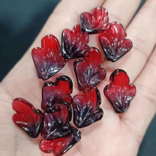 100 Stück 16x21mm Perlen zum Auffädeln,Blütenblattform Glasperlen,Mini Blumenperlen,Farbe Lose Perlen mit Loch,Blütenblatt-Perlen,für DIY Schmuck Halsketten Handwerk Herstellung,Rot Schwarz von Wambere