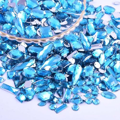 100 Stück Glitzersteine zum Annähen,Acrylsteine Strasssteine ​​zum Handnähen,Verschiedene Formen 4-30 mm Flache Strasssteine,für DIY Handwerk Kleidungsdekoration Nailart Zubehör,Blau von Wambere