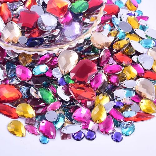 100 Stück Glitzersteine zum Annähen,Acrylsteine Strasssteine ​​zum Handnähen,Verschiedene Formen 4-30 mm Flache Strasssteine,für DIY Handwerk Kleidungsdekoration Nailart Zubehör,Gemischt von Wambere