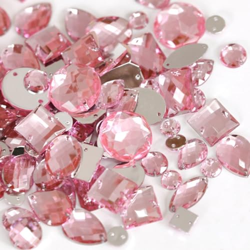 100 Stück Glitzersteine zum Annähen,Acrylsteine Strasssteine ​​zum Handnähen,Verschiedene Formen 4-30 mm Flache Strasssteine,für DIY Handwerk Kleidungsdekoration Nailart Zubehör,Rosa von Wambere